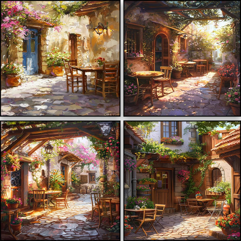 Description Picture 2 of itemHamlet Painting By Numbers Garden Bungalow Drawing On Canvas HandPainted For Adults Picture By Number Acrylic Paint Home Decor