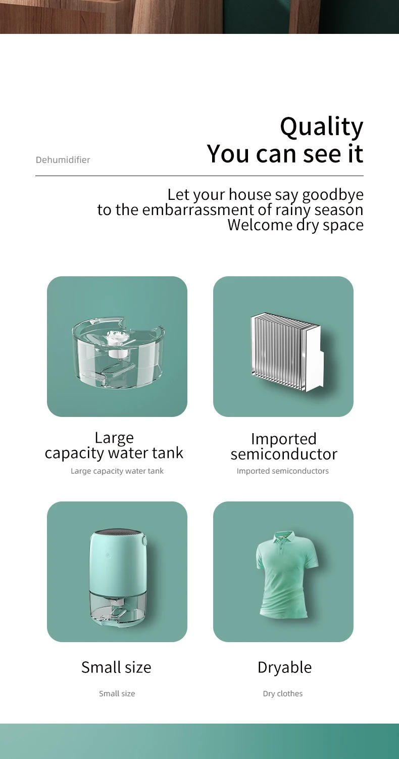 Description Picture 3 of item1100ML dehumidifier quiet home small dehumidifier indoor moisture dryer bedroom air purification dehumidifier 220V