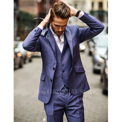 2023 Tailor Made Navy Blue Male Suit Slim Fit Notched Lapel Two Buttons 3 Pieces Best Men Groom Wear Suits Costume Homme Mariage