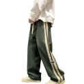 Men Pants Drawstring Elastic Waist Wide Leg Pants Striped Retro High Street Full Length Loose Men Sweatpants Trousers