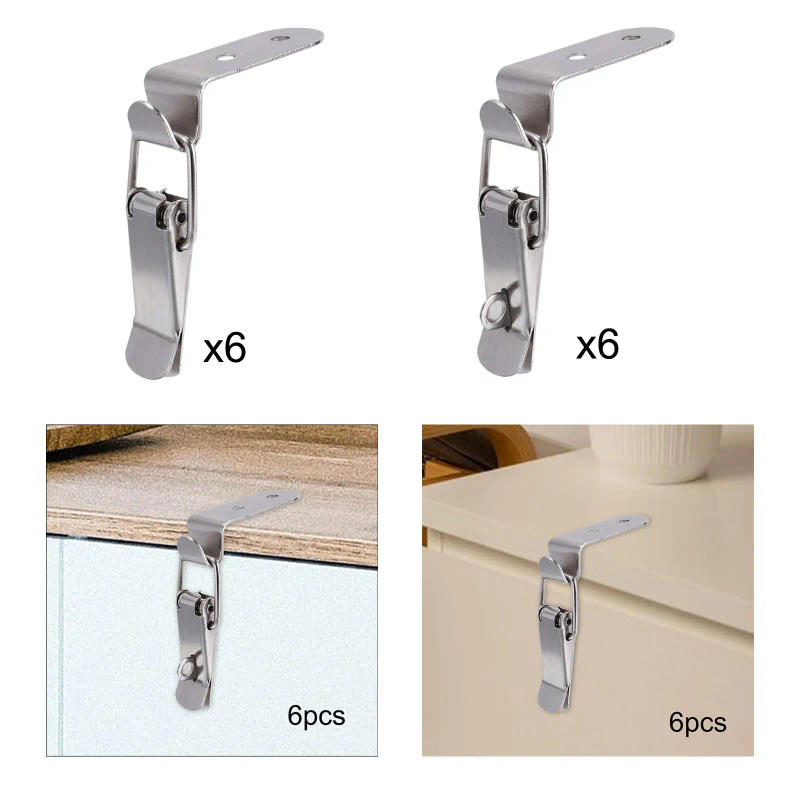Description Picture 4 of item6x 90 Degrees Duck Mouth Buckle Hook Lock Latch Catches Hasp Clamp Hasp Latch Lock Bolt for Drawer Case Window Cabinet Box