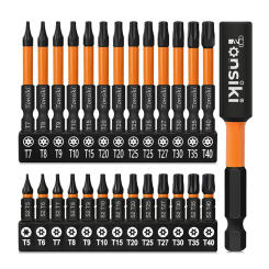 27Pcs Torx Impact Driver Bit Set 25mm 60mm Torx Screwdriver Set 1/4 Inch Hex Shank Magnetic Torx Bit Set with Holder