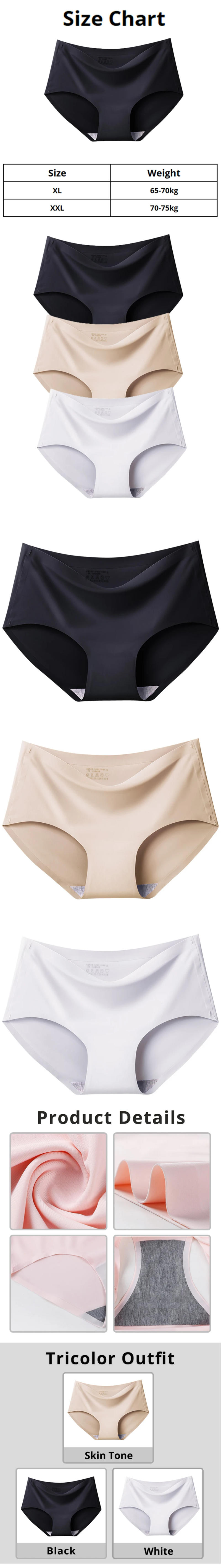 Description Picture 3 of item3 Pcs Women's Ice Silk Traceless Underwear One Piece Mid Waist Solid Color Sexy Breathable Pure Cotton Triangle Pants