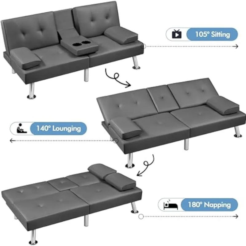 Description Picture 6 of itemConvertible Sofa Bed Adjustable Couch Sleeper Modern Faux Leather Home Recliner Reversible Loveseat Folding Daybed Guest Bed