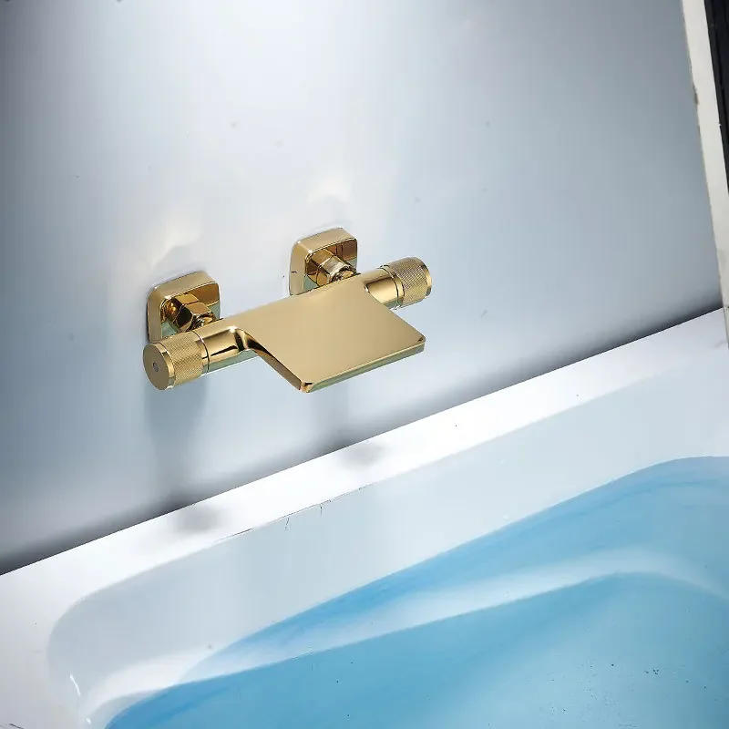 Description Picture 6 of itemBath and Shower Set Wall Mounted Gold Bathtub Faucet, Cold and Hot Black Mixer Bathroom Taps Brass