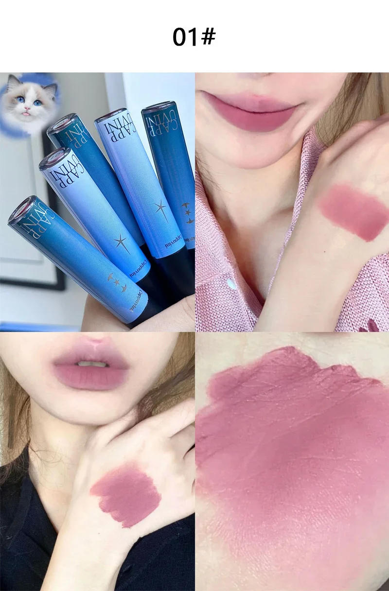 Description Picture 5 of itemMoonlight Velvet Matte Smoky Purple Lip Mud Nude Pink Lipstick Moisturizing Lip Glaze Korean Waterproof Lasting Makeup Cosmetics