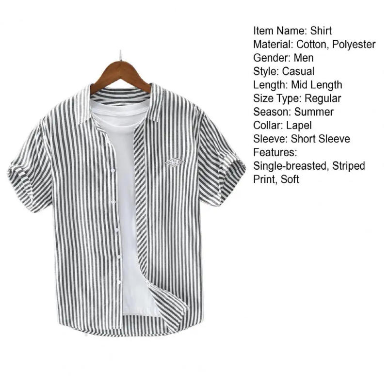 Description Picture 3 of itemMen Formal Shirt Men's Summer Lapel Dress Shirt Single-breasted Mid Length Cardigan for Formal Business Beach Commute Men Office