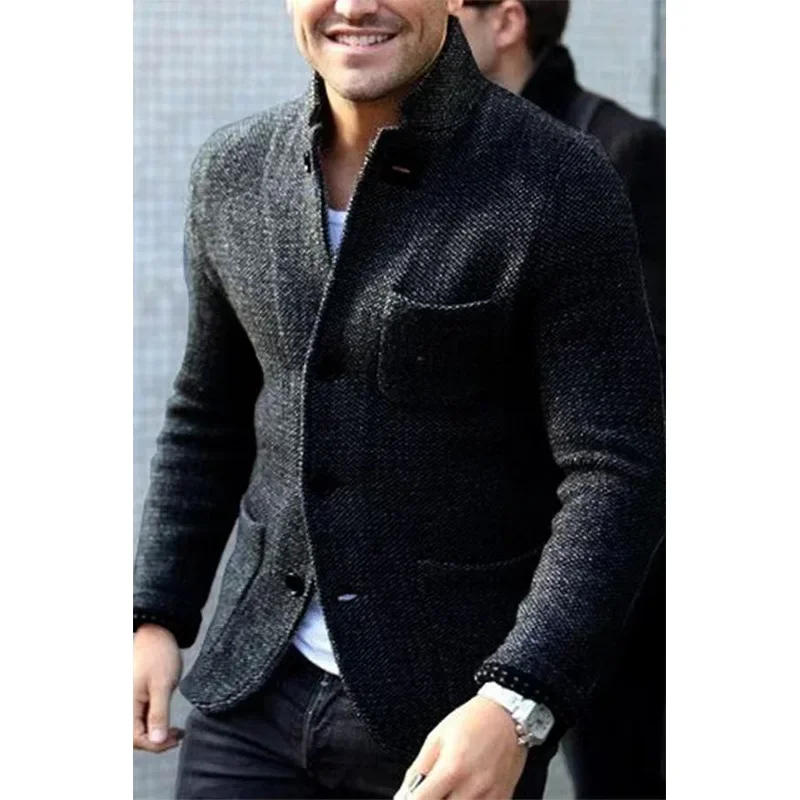 Description Picture 4 of itemSolid Color Casual Suit Collar Long Sleeve Pocket Shirt Men's European and American Men's Tops Outerwear Sweater Cardigan