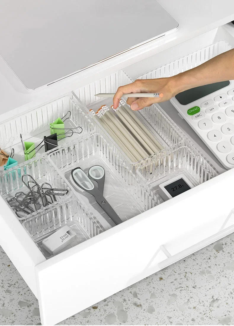 Description Picture 2 of itemUnlimited Desk Drawer Organizers Set Plastic Bathroom Storage Makeup Organizer Clear Transparent Storage Box Bins Kitchen Gadget