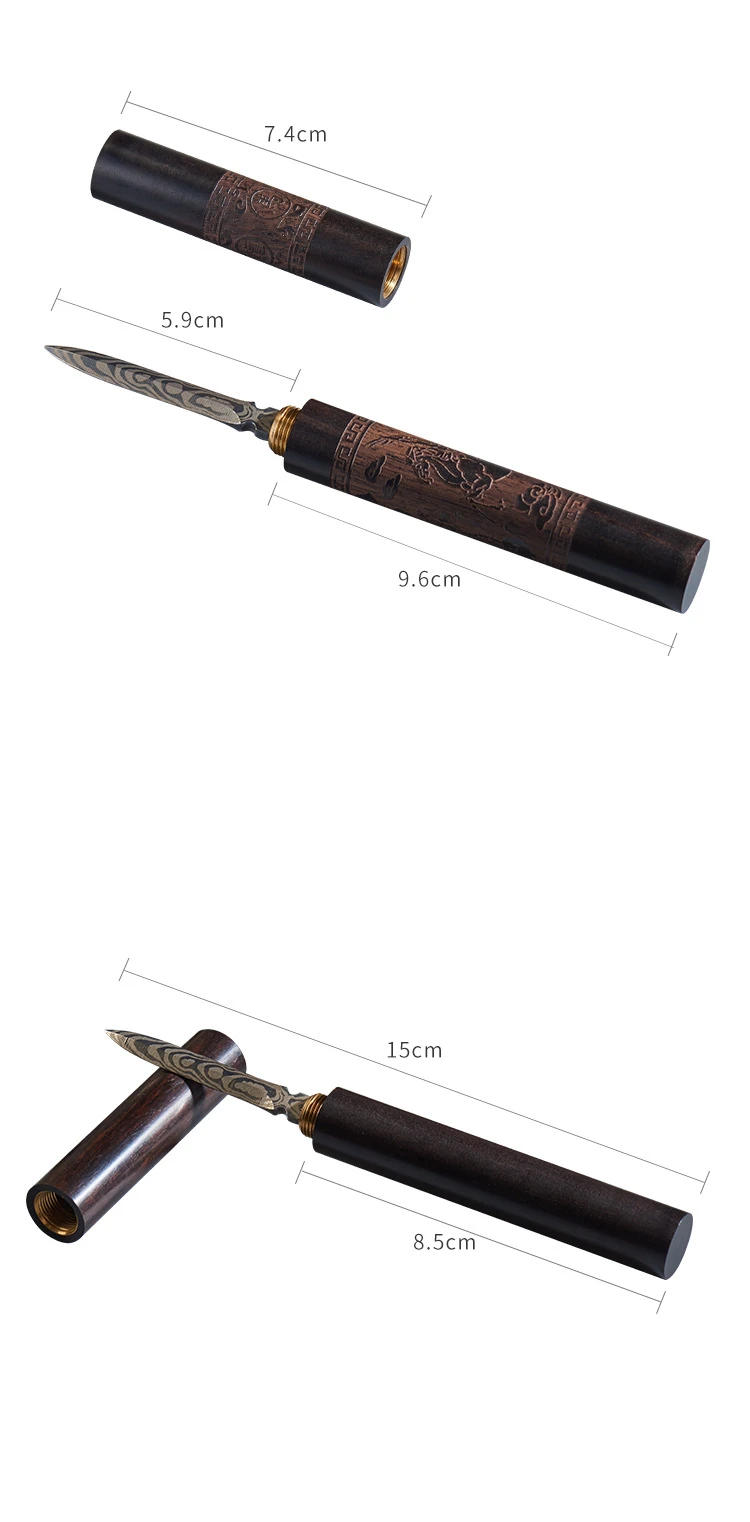 Description Picture 3 of itemStainless Steel Ebony Chinese Puer Tea Needle Cutter, Damascus Knife, 1Pc