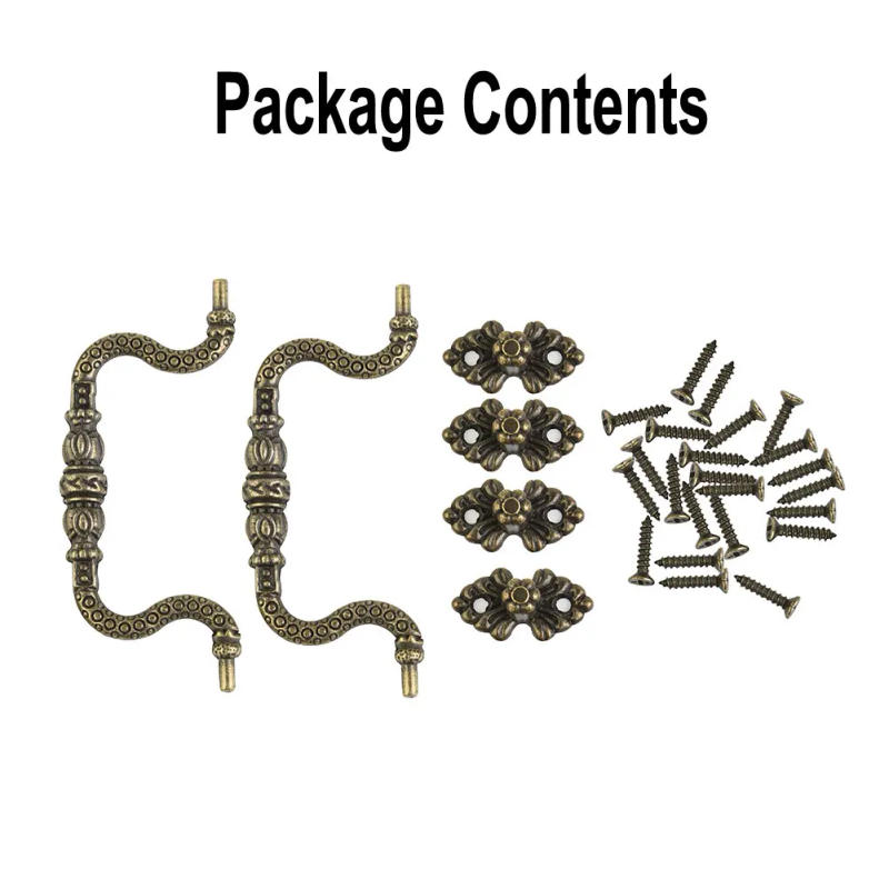 Description Picture 2 of itemSet Pull Handles With Screws 2pcs Replacement Retro Tracery Arch Vintage Antique Bronze Accessories Decoration