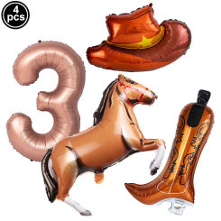 4Pcs Horse Balloon 32inch Numbers Balloons Cowgirl Boot Balloons Cowgirl Hat Foil Balloon Western Themed Party Birthday Balloons