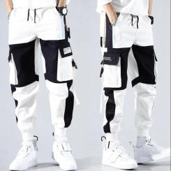 Men Color-blocked Cargo Pants Men's Cargo Pants with Multi Pockets Deep Crotch Buckle Decor Warm Stylish Streetwear for Hip