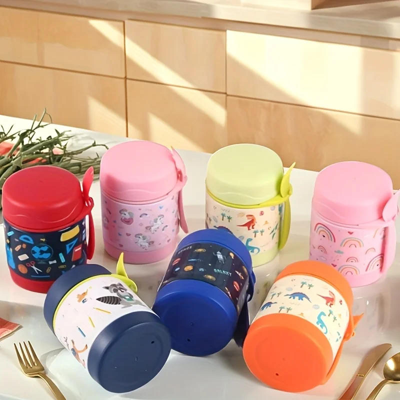 Description Picture 2 of item1Pc Cute Cartoon Stainless Steel Lunch Box Set with Fork, Pot, Small Bowl, Insulated Cup, Perfect for Outdoor Travel & Camping