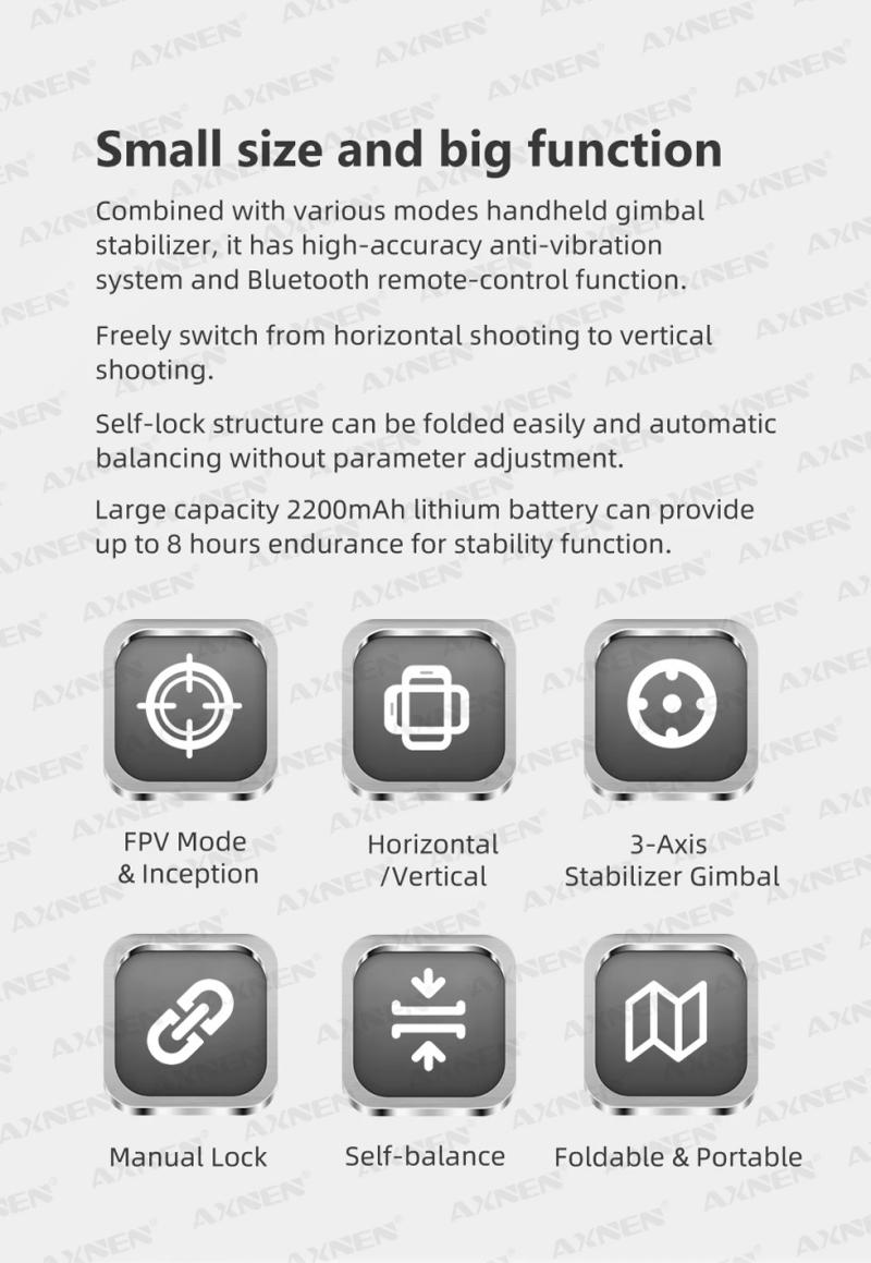 Description Picture 5 of itemAXNEN 3-Axis Gimbal Handheld Self Stabilizer with Tripod, Selfie Stick Vlog CellPhone Video Recorder for Phone Smartphone Mobile