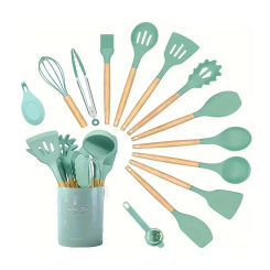 14PCS Kitchen Utensil Set Silicone Cooking Utensils Kit Spatula Heat Resistant Wooden Spoons Gadgets Tool for Non-Stick Cookware