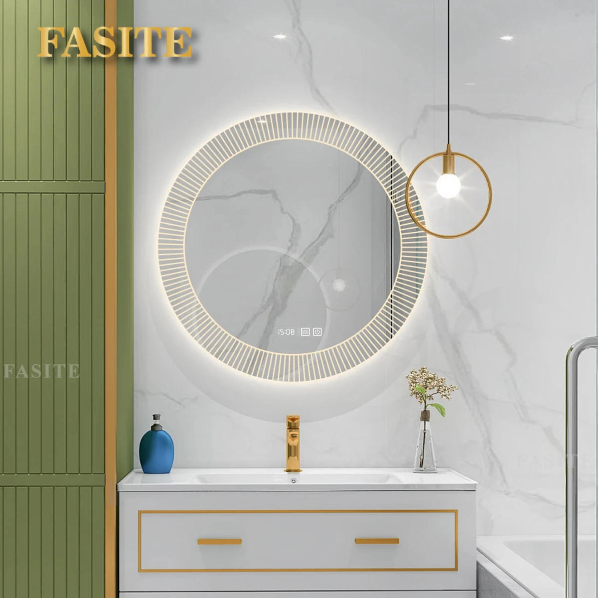 Description Picture 5 of itemNordic Style Smart Bath Mirrors Wall Mounted Toilet Round Mirrors Home Bathroom Led Luminous Dressing Mirror with Touch Screen
