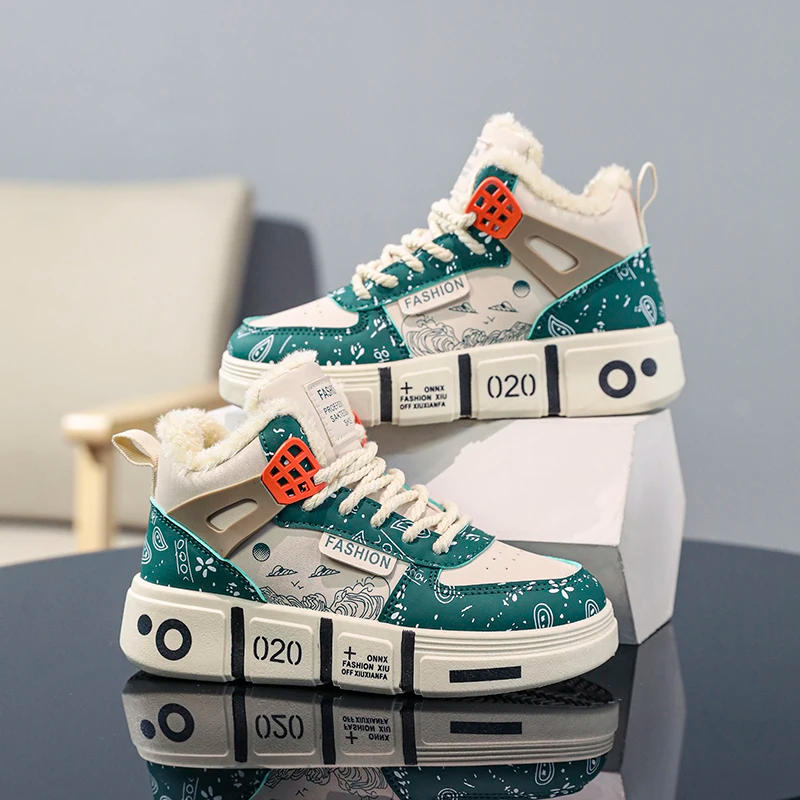 Description Picture 3 of itemKids Sneakers Winter Warm Plush Walking Shoes High-top Comfortable Fashion Casual Flat Tennis Shoes Childrens Boots for Boy