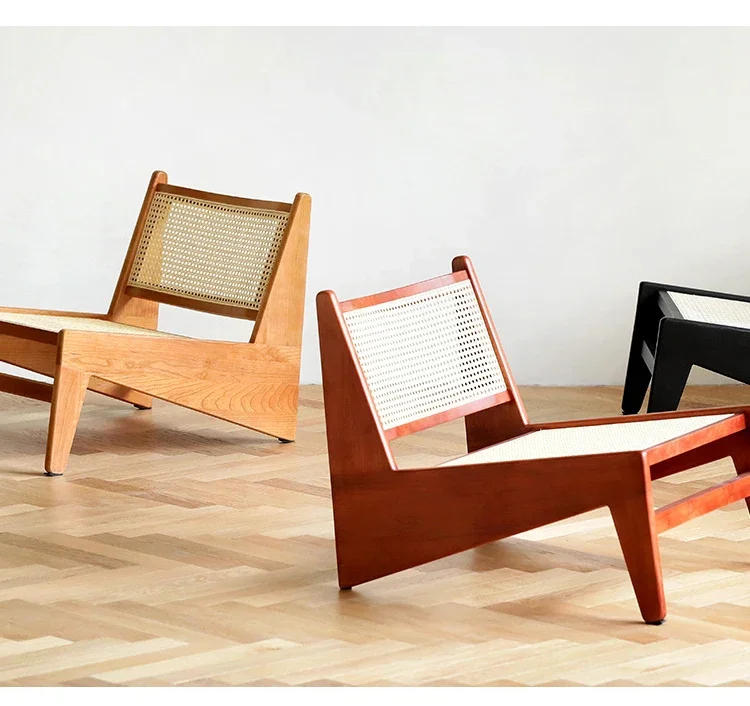 Description Picture 4 of itemNordic Solid Wood Lounge Seat Designer Kangaroo Chairs Rattan Woven Recliner Armchair Practical Versatile Living Room Furniture