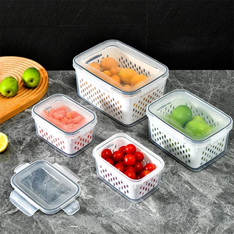 Description Picture 6 of itemRefrigerator Storage Box Fridge Organizer Fresh Vegetable Fruit Boxes Drain Basket Storage Containers Pantry Kitchen Organizer