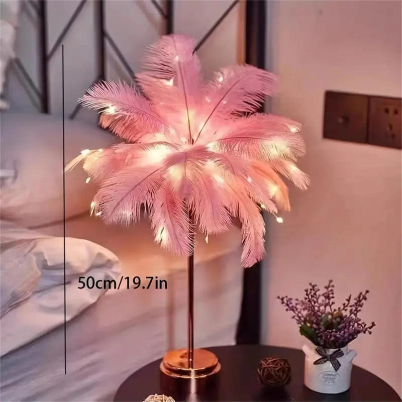 Description Picture 3 of itemLED Night Light Feather Table Lamp Feather Lamp Fluffy Lamp USB Chargable Battery Power Decoration for Bedroom Bedside Wedding