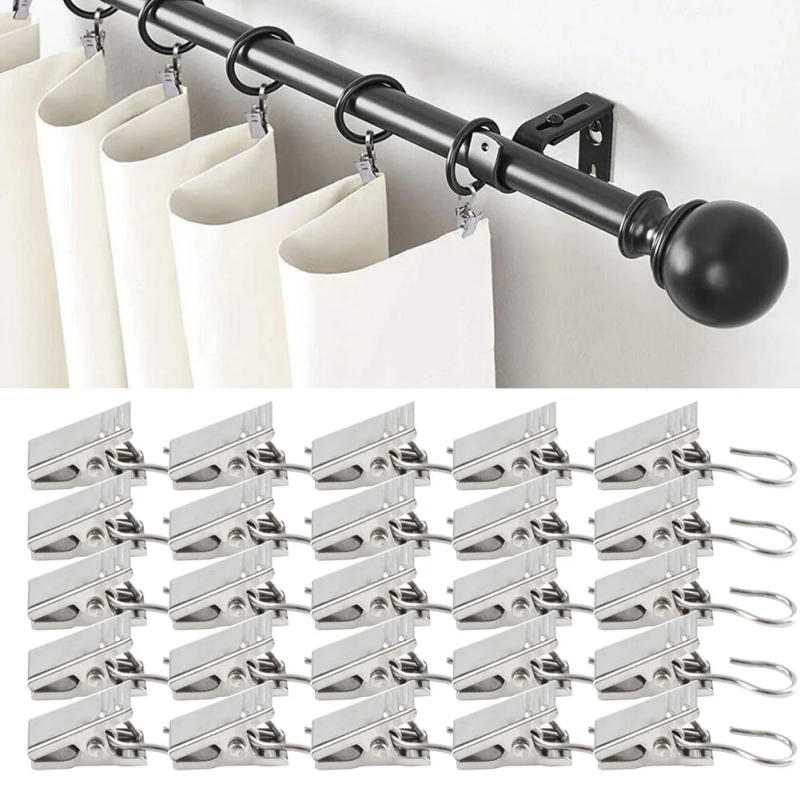 Description Picture 2 of item20/50/100pcs Curtain Clips Hook Stainless Steel Hooks Bathrrom Curtain Rod Clips Holder For Living Room Bedroom Home Decoration