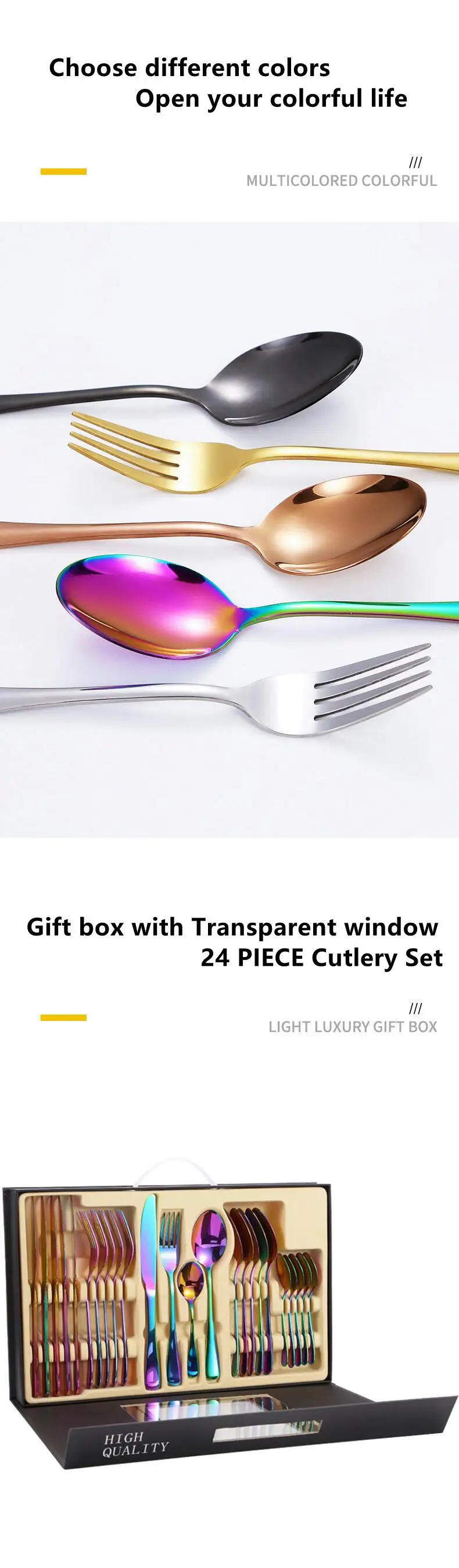 Description Picture 4 of item24PCS Gift-Pack Cutlery Tableware Set Black Golden Spoon Fork Dinnerware Kitchen Gadget Sets Stainless Steel Portable Utensils