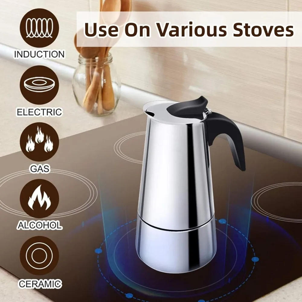 Description Picture 4 of itemCoffee maker Moka Pot, 2/4/6 Cups Stainless Steel Cafe Percolator Maker, Italian coffee machine Fit Induction Cookers Coffeeware