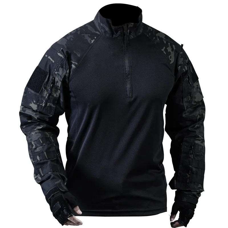 Description Picture 4 of itemLong Sleeve 1/4 Zipper Slim Fit Hiking T-shirts Mens Combat T Shirt Cotton Polyester Training Men Clothing Wear-resisting Tops