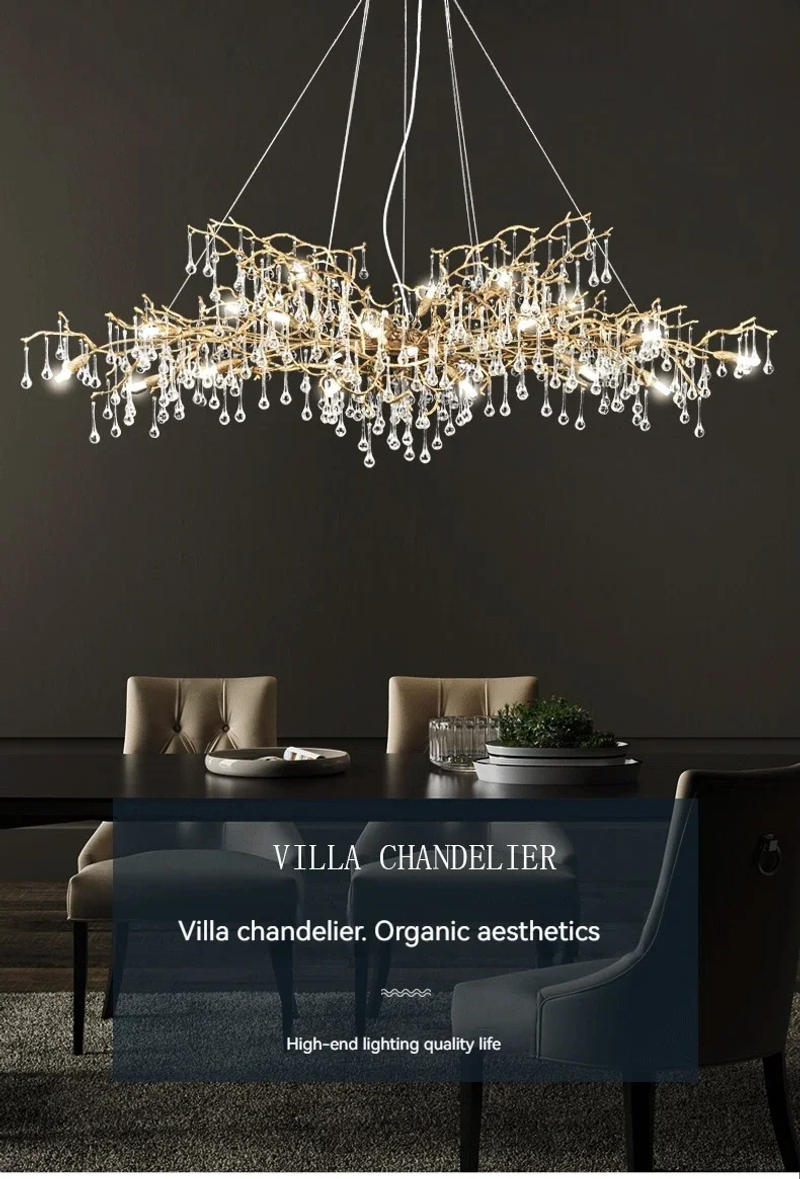 Description Picture 5 of itemTeardrop Crystal Branch Chandelier Vintage Bronze Brass Tree Design for Dining Room Kitchen Living Room