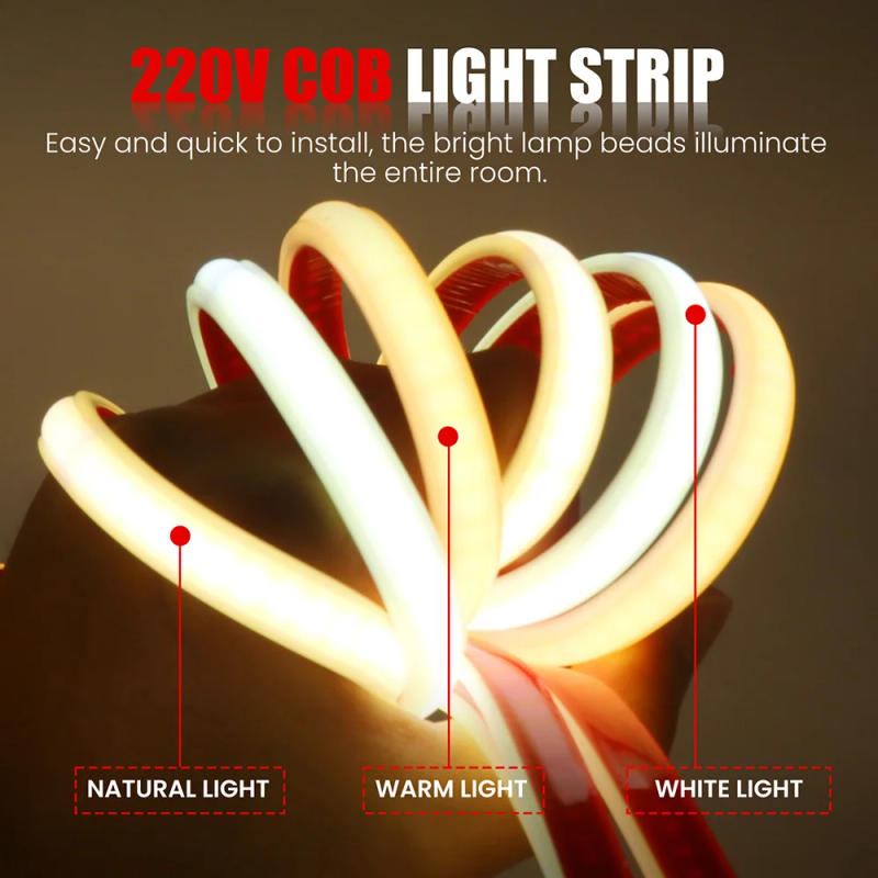 Description Picture 3 of itemDimmable COB LED Neon Strip Light with Adhesive Dimmer Power Plug 220V 230V 240LED Flexible Tape Lamp Waterproof Liner Lighting