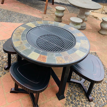 5 pcs BBQ set Outdoor Garden furniture Round BBQ Table BackYard chair Cast Aluminium barbecue set garden stools  waterproof