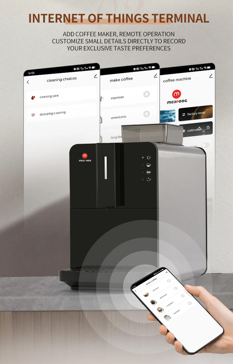 Description Picture 4 of itemMcilpoog HI01 Fully Automatic Coffee Machine, Compact Coffeemaker with Grinder , WiFi Connected,  4 Flavors for Home and Office.