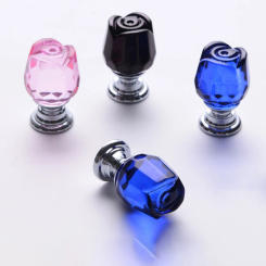 8 Pcs/Set Door Knobs Pink Rose Crystal Glass Kitchen Cabinet Pulls Drawer Furniture Handle 22MM w/8x20mm 8 x Screws