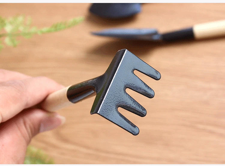 Description Picture 6 of item3pcs Set Mini Gardening Potting Tools Wooden Handle Shovel Rake Shovel Multifunctional Household Plant Bonsai Tools
