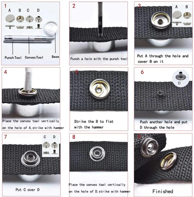 Description Picture 2 of item100pcs 15mm Canvas Snap Kit Marine Grade Snap Fastener Stainless Steel Snap Buttons for Boat Cover,Sewing Leather,Clothes,Tent