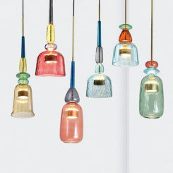 Creative  Colored Candy Glass Pendant Lamp  Restaurant Bar Indoor Playground Led Chandelier Modern Home Decor Lights Warm Light
