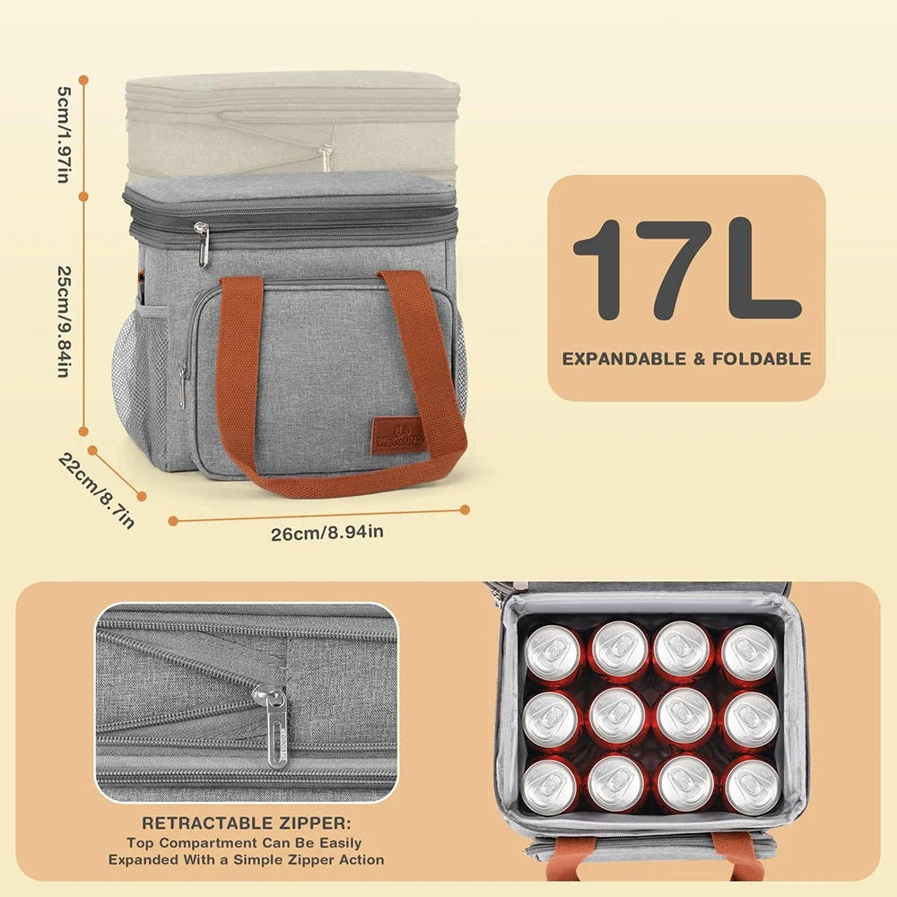 Description Picture 2 of itemExpandable Insulated Large Lunch Box Double Deck Heavy Duty Picnic Bags Leakproof Cooler Bags Camping Hiking Cooking Supplies