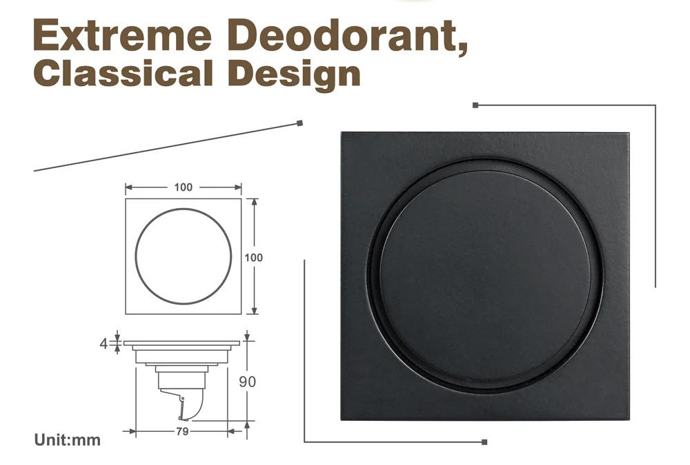 Description Picture 3 of itemShower Rooms Accessorie Electroplated Square Floor Drain Balcony Outdoor Drain Bathroom Renovation Hidden Installation 100X100MM