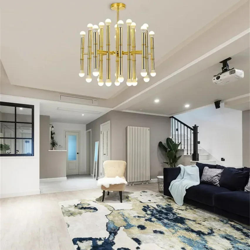 Description Picture 6 of itemPost-modern gold tube chandelier 18/30 heads iron led hanging lamps for living room dining room bedroom home interior lighting