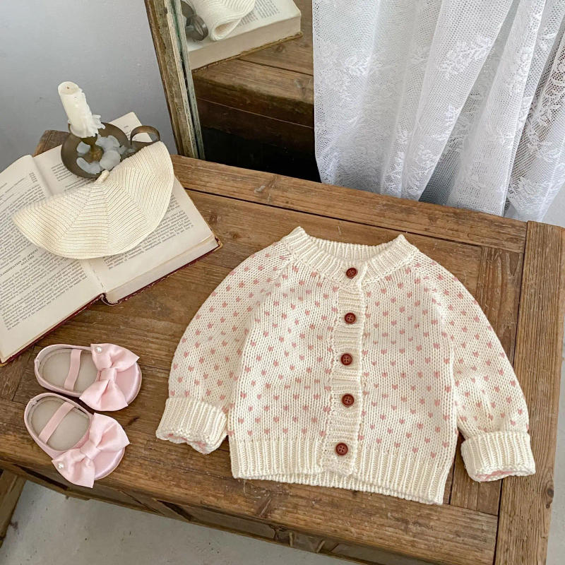 Description Picture 5 of itemBaby Knitted Sweater Coat 2025 Autumn Winter New Baby Girl Cardigan Coat Super Beautiful Love Jacquard Knitted Wool Coat