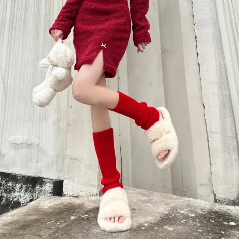 Description Picture 4 of itemLolita Leg Warmers Women Long Socks Lady Christmas Red Sweet Knitted Leg Covers Y2K Autumn Winter Crochet Heap Socks Boot Cuffs