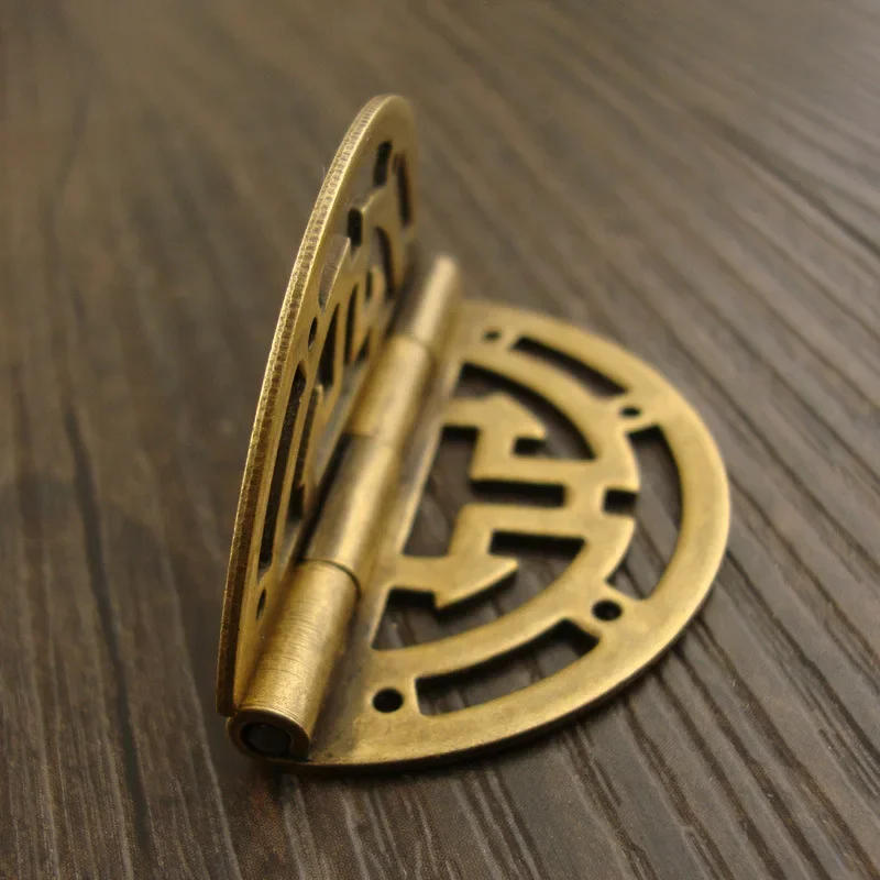 Description Picture 4 of item2pcs Vintage Round Brass Hinges w/screws 45mm/1.77inch Hollow Pattern Old Chinese Retro Decor Wood Jewelry Box Wine Case Cabinet