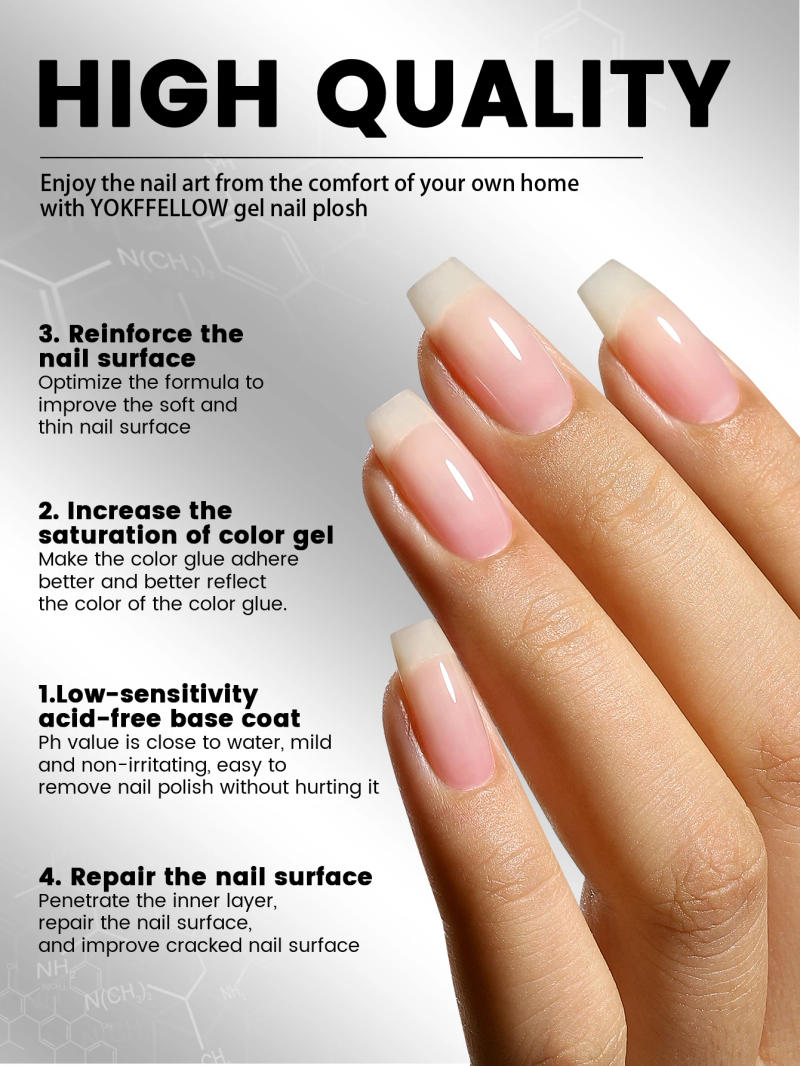 Description Picture 4 of itemYOKEFELLOW 2PCS Base Top Coat Nail Gel Polish 16ML Transparent Gel Soak Off UV Function Gel Nail Art for Nail Art Design Tool