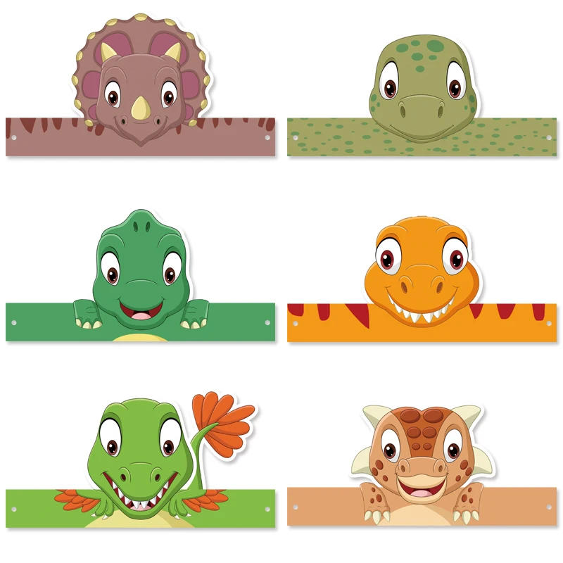 Description Picture 3 of item6pcs Cute Dinosaur Paper Hats Glasses Headband Jungle Safari Themed Party Decoration Boy Kid One 1st Birthday party Photo Props