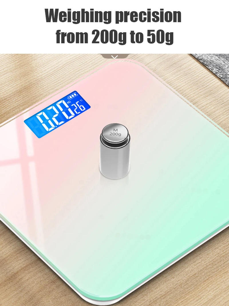 Description Picture 4 of itemGradient Color Intelligent LCD Electronic Scale Digital Display Glass Weight Scale Balance Body Health And Weight Loss Battery