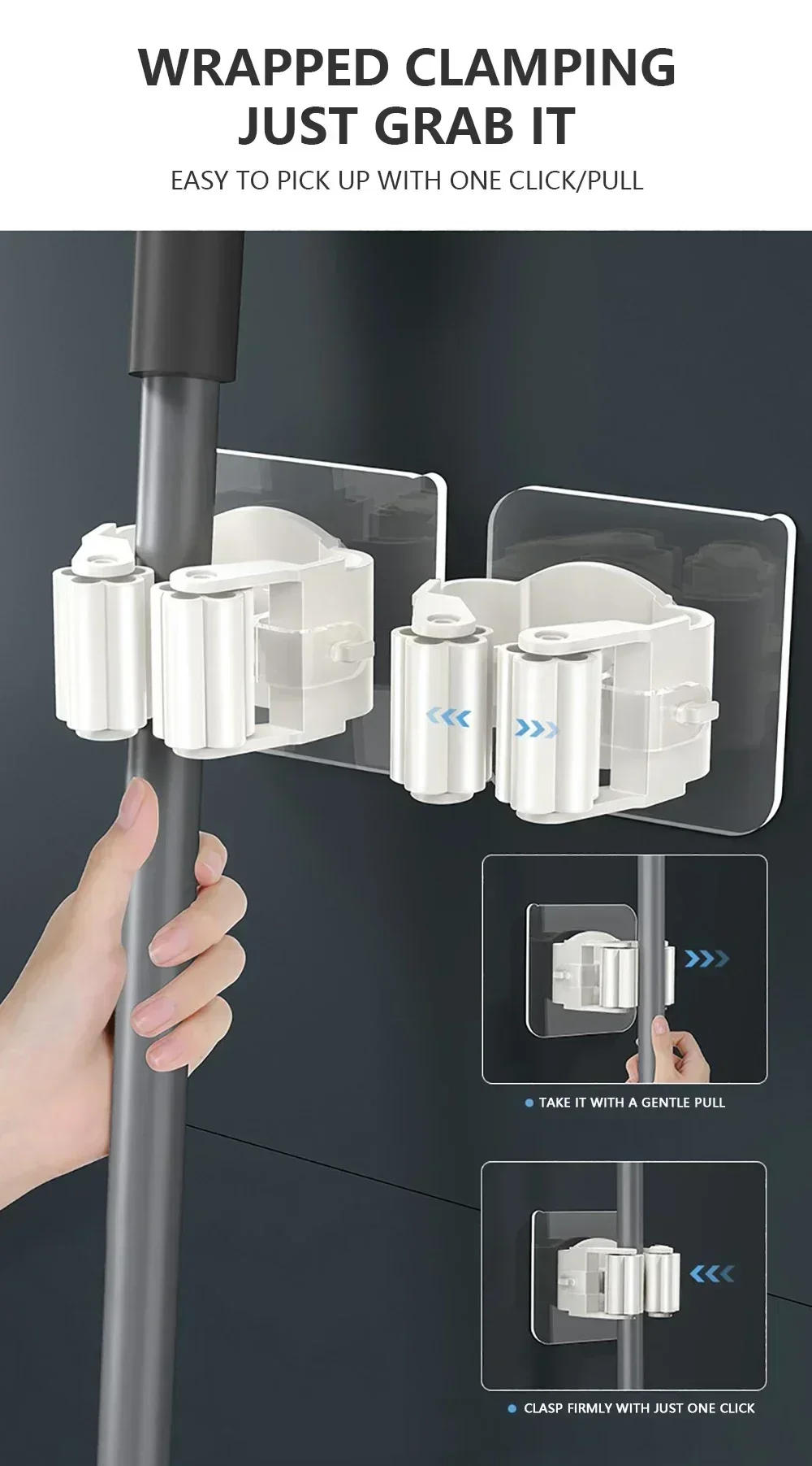 Description Picture 6 of itemMop Holder Support for Wall Brooms Self-adhesive Wall Hook for Bathroom Kitchen Accessories Powerful NoTrace Wall HangingSticker