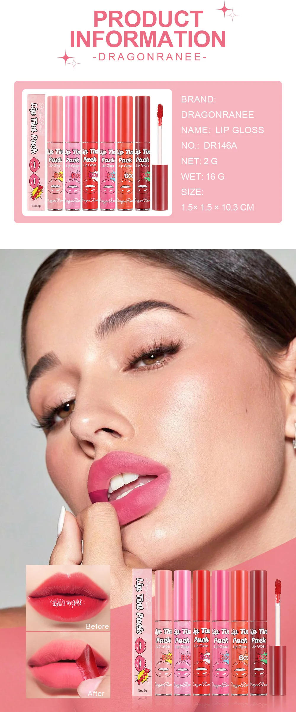 Description Picture 3 of itemWaterproof Peel-off Lip Gloss Red Matte Lip Tinted Long Lasting Easy To Color Lipstick Makeup Tattoo Tear-off Lip Stain Cosmetic