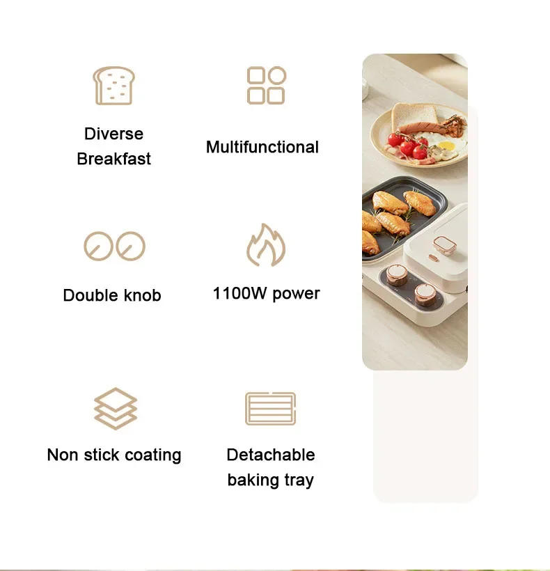 Description Picture 3 of itemDMWD Electric 3 in 1 Household Breakfast Toaster Baking Machine Sandwich Omelette Fry Pan Hot Pot Boiler Food Steamer