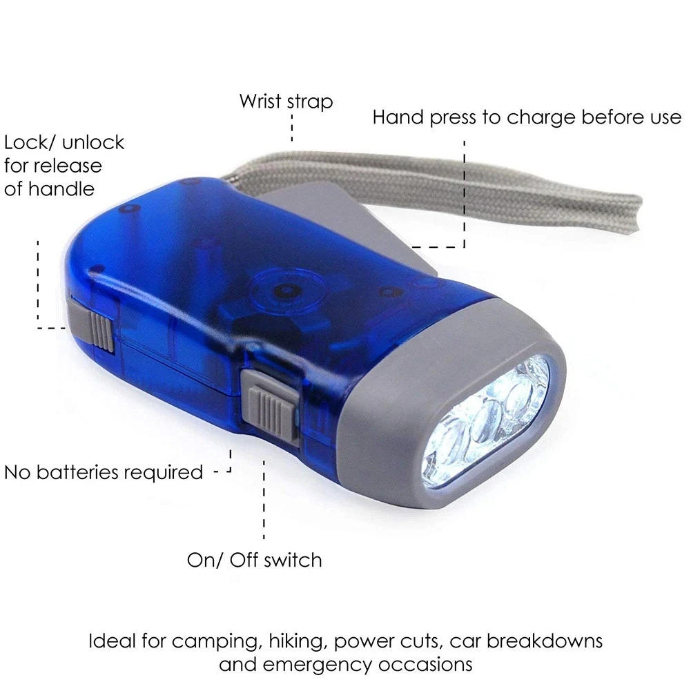 Description Picture 6 of itemHot sell Outdoor LED Manual pressure generator crank flashlight No battery flashlight Camping light lamp Emergency survival tool